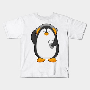 Penguin & Mobile phone with Headset Kids T-Shirt